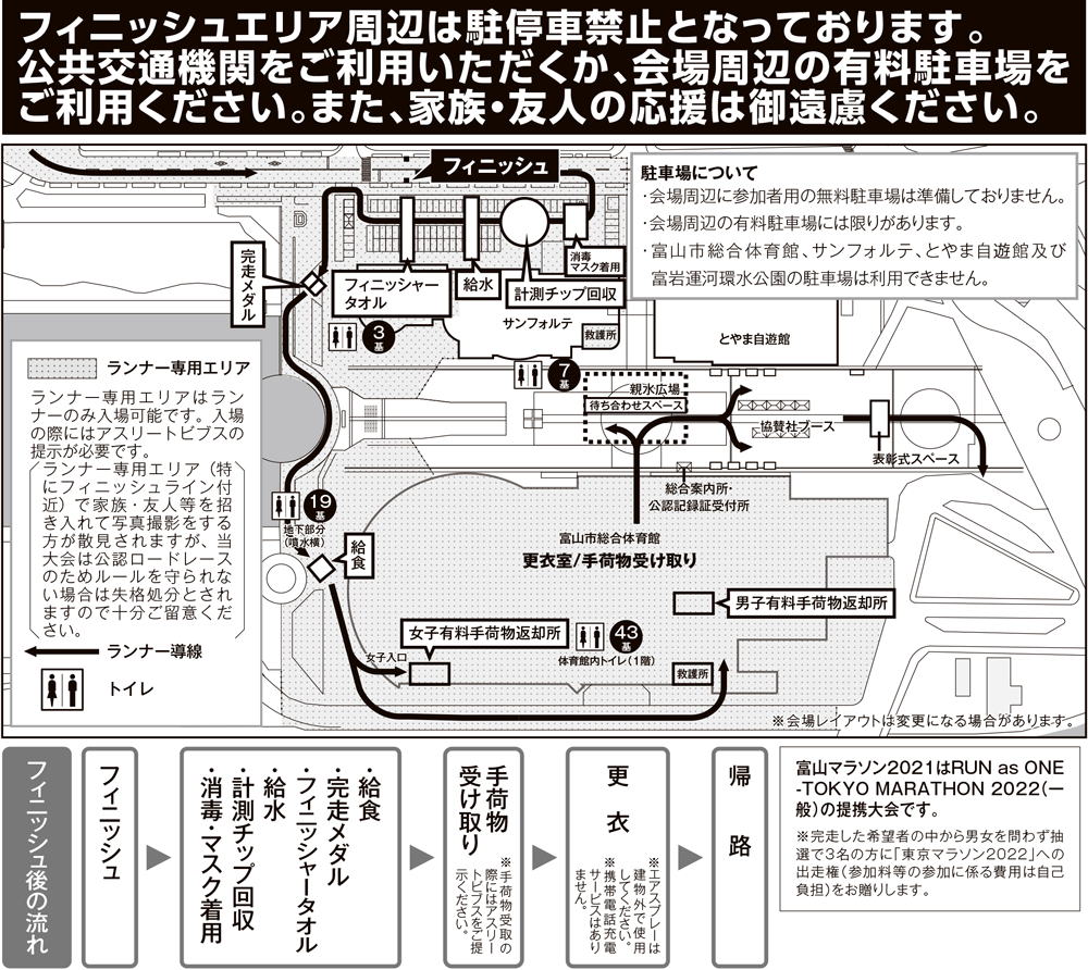 富山マラソン2021のゴール地点マップ（富山環水公園）