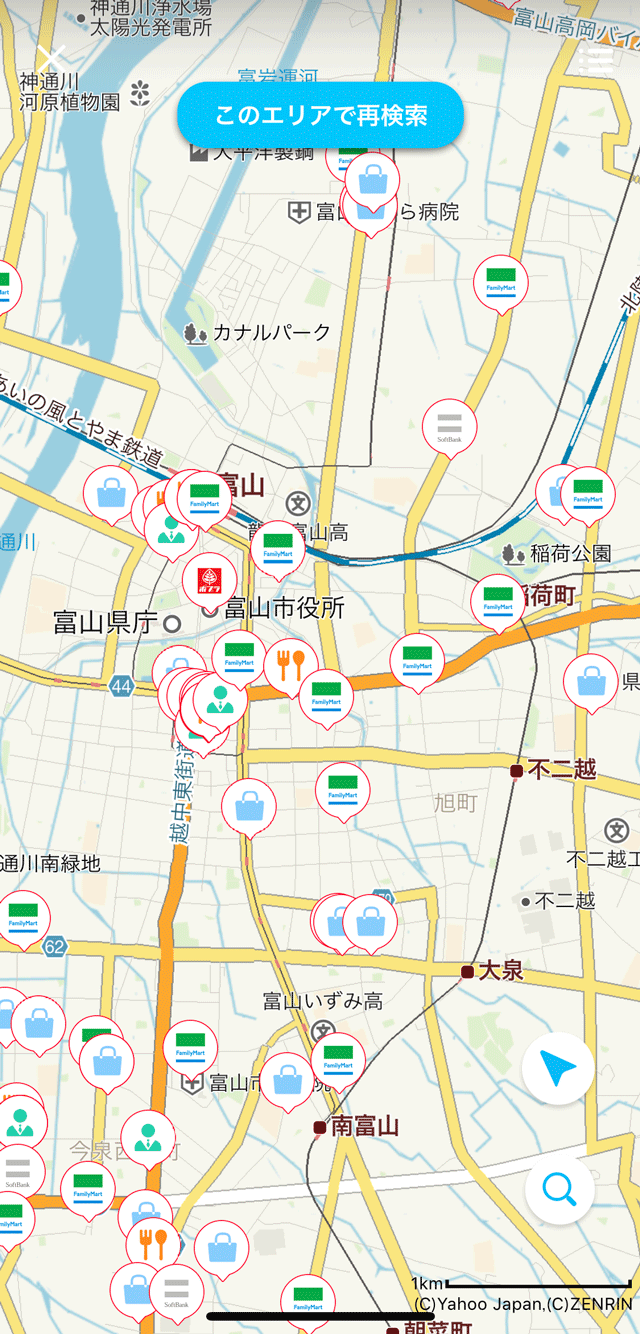 富山県内のペイペイ利用可能店マップ（2019年1月現在）