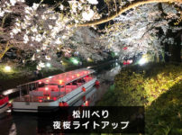 【松川べりの夜桜ライトアップ】日中とは違う花見！夜桜ナイトクルーズも。