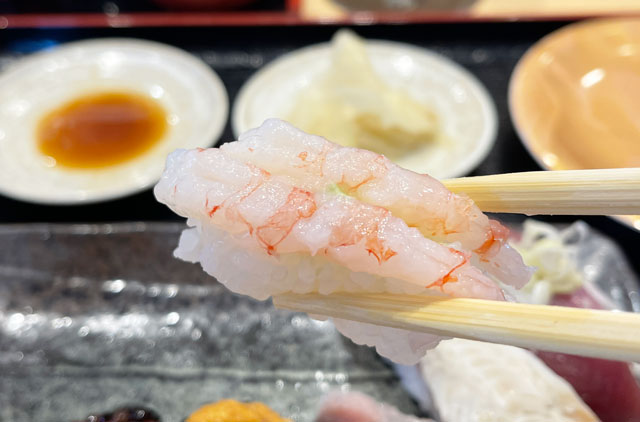 富山県氷見市の回転寿司「氷見すしのや」の寿司ネタ「海老」