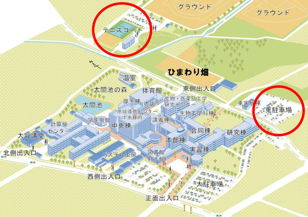 富山県射水市「富山県立大学」のひまわり畑用の駐車場マップ