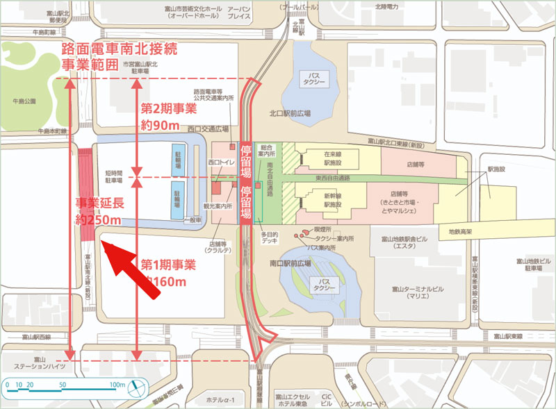 富山駅南北線の道路マップ