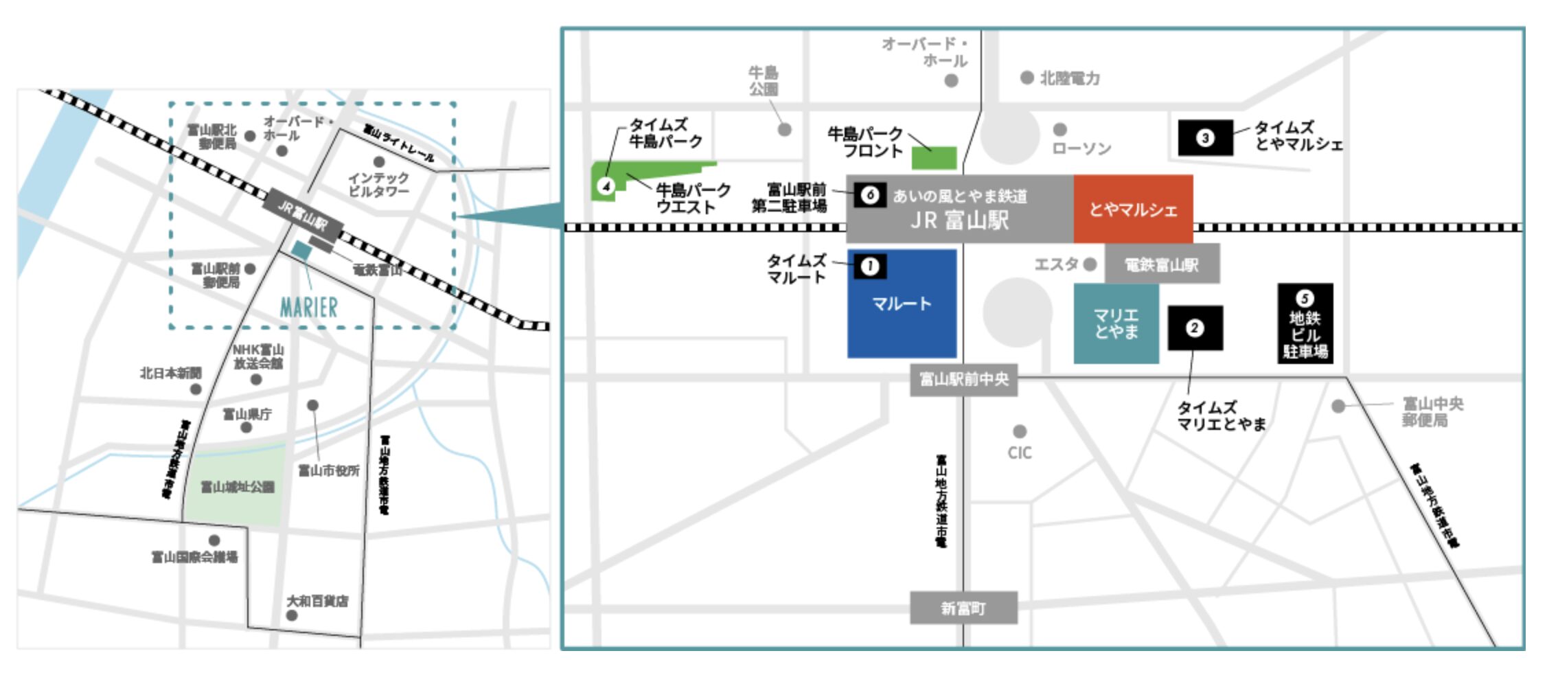 【駐車無料】マリエとやま・とやマルシェ・マルートの提携駐車場まとめ！