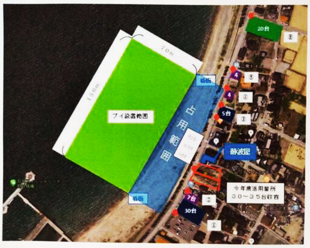 富山県黒部市の石田浜海水浴場の駐車場マップ