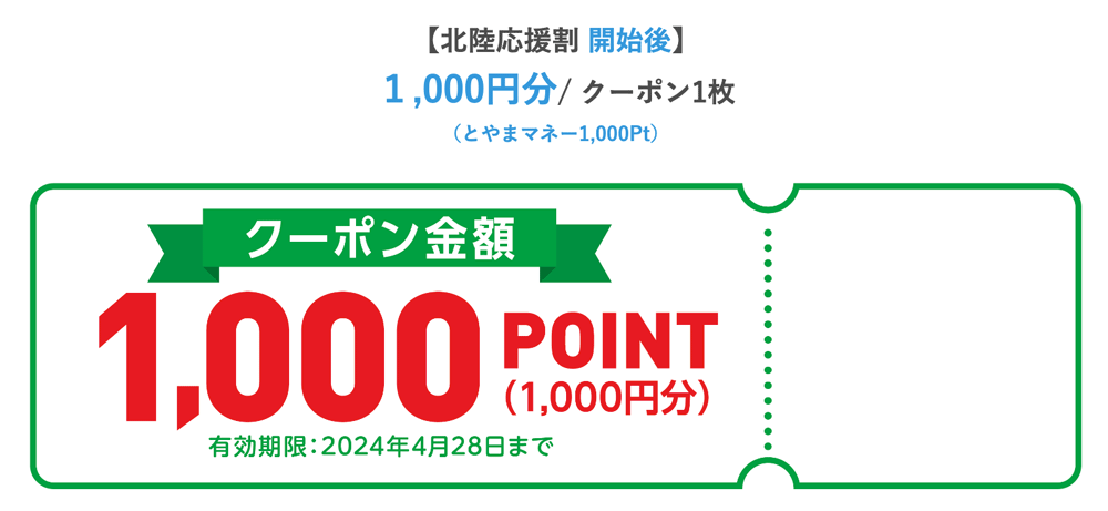 とやま応援クーポン1,000円分 (とやマネー1,000pt)